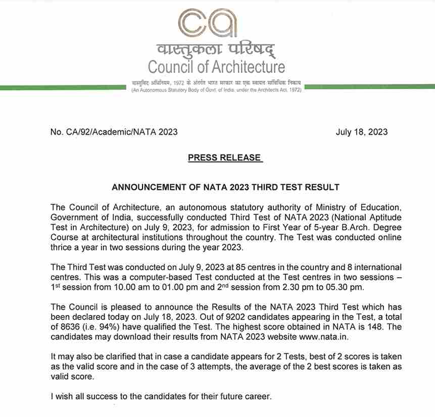 nata result 2023