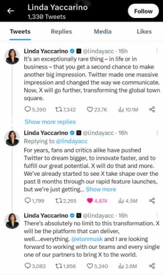 Twitter CEO: Linda Yaccarino Calls X Second Chance