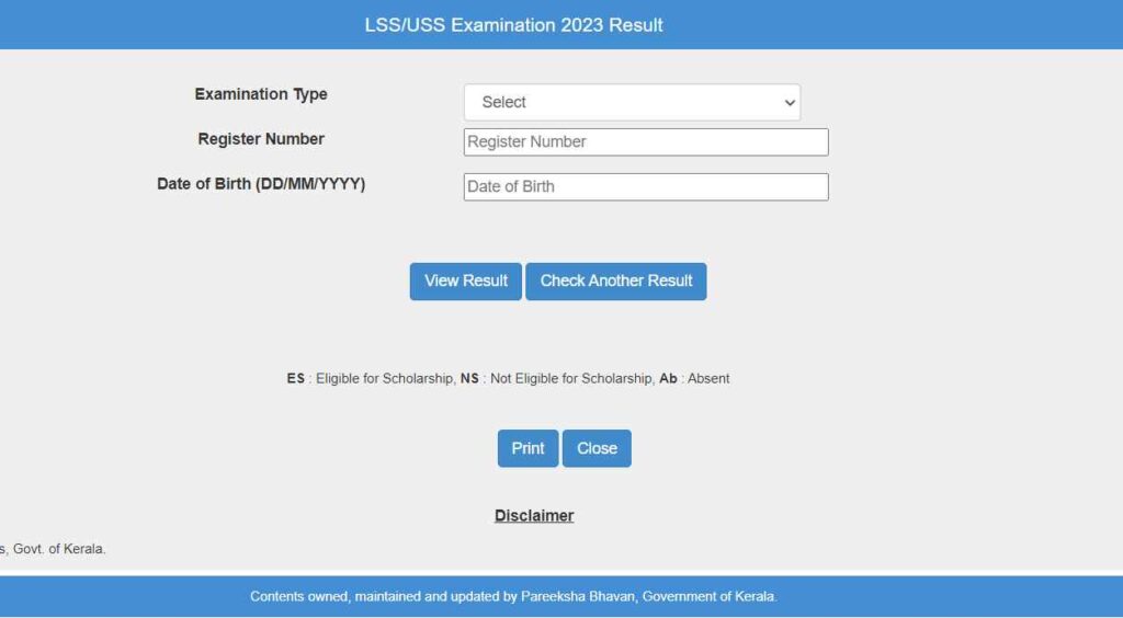 Kerala LSS USS Result 2023