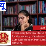 Preliminary Scrutiny Status of candidates for the vacancy of Assistant Manager-Cum-Storekeeper, Post Category No. ER15024.