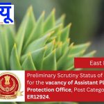 Preliminary Scrutiny Status of candidates for the vacancy of Assistant Plant Protection Officer (Entomology/Nematology), Post Category No. ER12924.