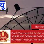 Additional Final EQ accept list of 11 candidates for the vacancies of ASSISTANT COMMUNICATION OFFICER (CIPHER), Post Cat. No. NR15121.