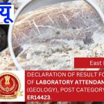 Declaration of result for the post of Laboratory Attendant Grade-I (Geology), Post Category No. ER14423.