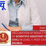 Declaration of result for the post of Scientific Assistant (Physical Civil) in Level-7, Post Category No. ER15823.