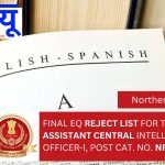 Final EQ reject list for the post of ASSISTANT CENTRAL INTELLIGENCE OFFICER-I, Post Cat. No. NR10624.