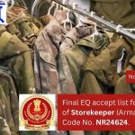 Final EQ accept list for the post of Storekeeper (Armament), Post Code No. NR24624.