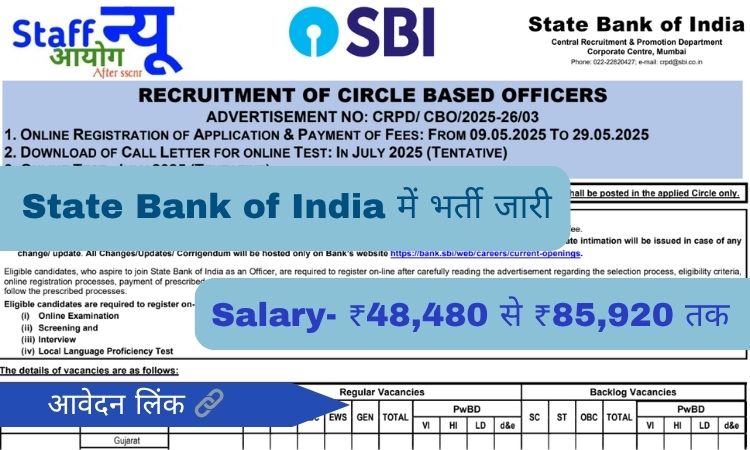 
                                                        🏦 भारतीय स्टेट बैंक (SBI) सर्कल बेस्ड ऑफिसर भर्ती 2025: सुनहरा अवसर आपके शहर में!
