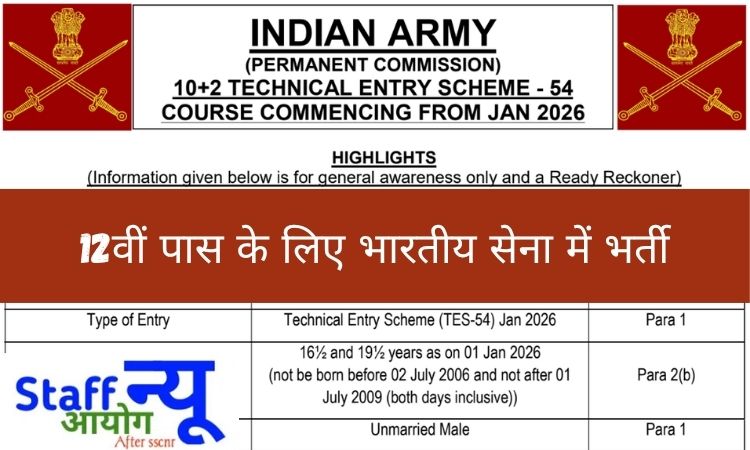 
                                                        भारतीय सेना 10+2 TES टेक्निकल एंट्री नोटिफिकेशन 2025 – सुनहरा मौका देशसेवा का!
