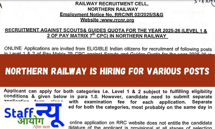 
                                                        🚆 नॉर्दर्न रेलवे स्काउट्स एंड गाइड्स कोटा भर्ती 2025 – 23 पदों पर निकली भर्ती, जल्दी करें आवेदन!