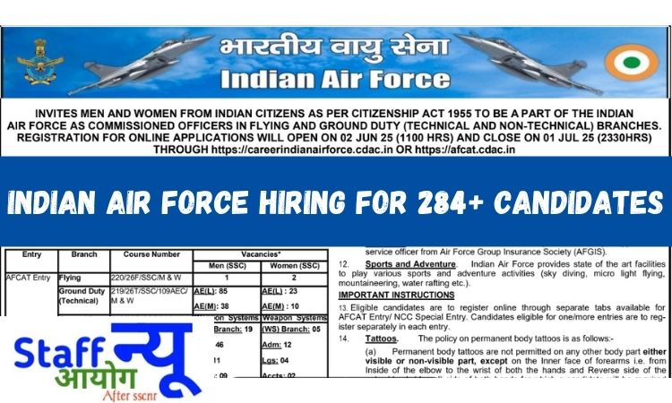 
                                                        ✈️ भारतीय वायुसेना AFCAT भर्ती – फ्लाइंग व ग्राउंड ड्यूटी शाखाओं में सुनहरा करियर अवसर