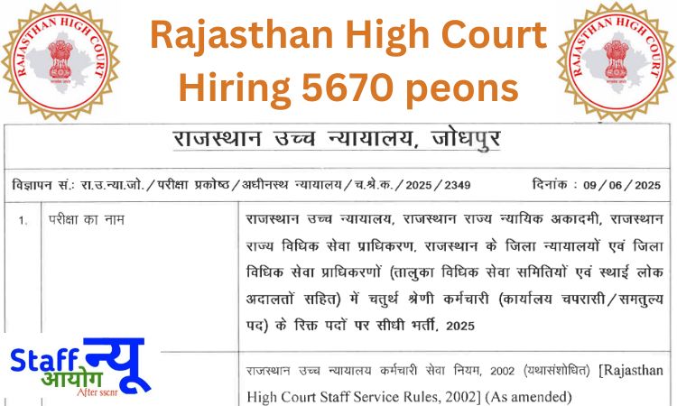 
                                                        📢 राजस्थान हाई कोर्ट भर्ती 2025: ऑफिस चपरासी (ग्रेड-IV) के 5670 पदों पर बंपर भर्ती – जल्द करें आवेदन!