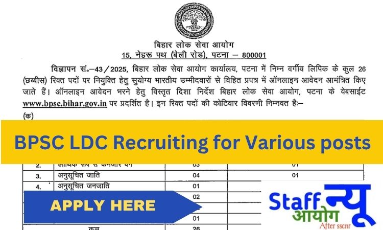 
                                                        📝 BPSC LDC भर्ती 2025: 12वीं पास युवाओं के लिए सुनहरा मौका, जानें आवेदन प्रक्रिया और पूरी जानकारी
