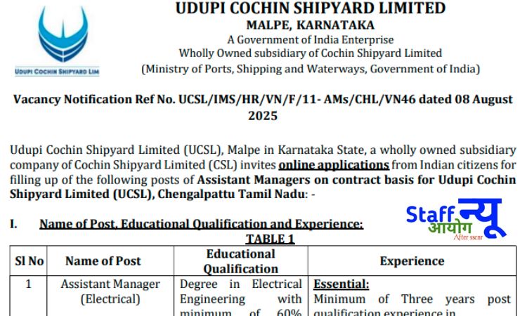 
                                                        UCSL भर्ती 2025 : 06 पदों पर निकली वैकेंसी – आवेदन करें ऑनलाइन