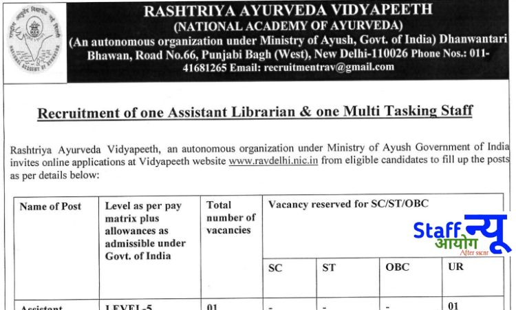 
                                                        राष्ट्रीय आयुर्वेद विद्यापीठ भर्ती 2025 – असिस्टेंट लाइब्रेरियन और मल्टी टास्किंग स्टाफ के 2 पदों पर अवसर