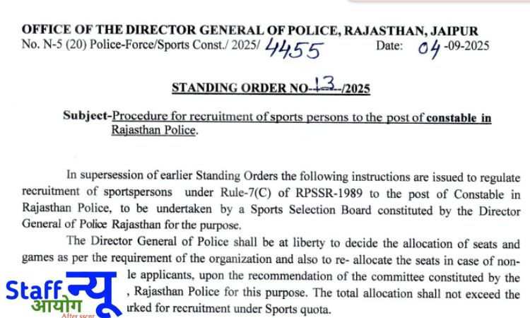 
                                                        राजस्थान पुलिस कांस्टेबल भर्ती 2025: खेल कोटे के तहत 167 पदों पर सुनहरा अवसर