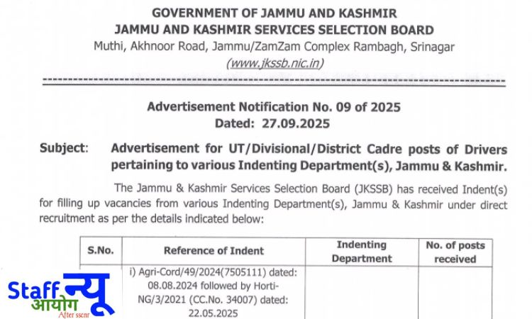 
                                                        🚘 JKSSB ड्राइवर भर्ती 2025 – जम्मू-कश्मीर में 107 पदों पर सुनहरा अवसर!
