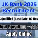 JK Bank Medical Consultants Recruitment 2025