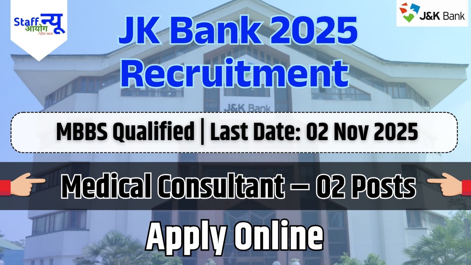 JK Bank Medical Consultants Recruitment 2025 – Apply Online for 02 Posts