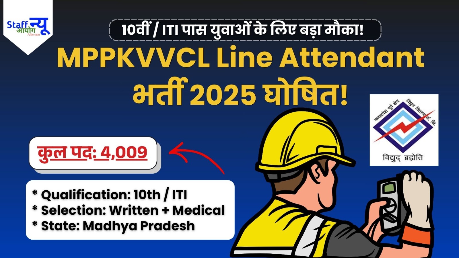 
                                                        MPPKVVCL Line Attendant Recruitment 2025: 4,009 पदों पर बंपर सरकारी भर्ती