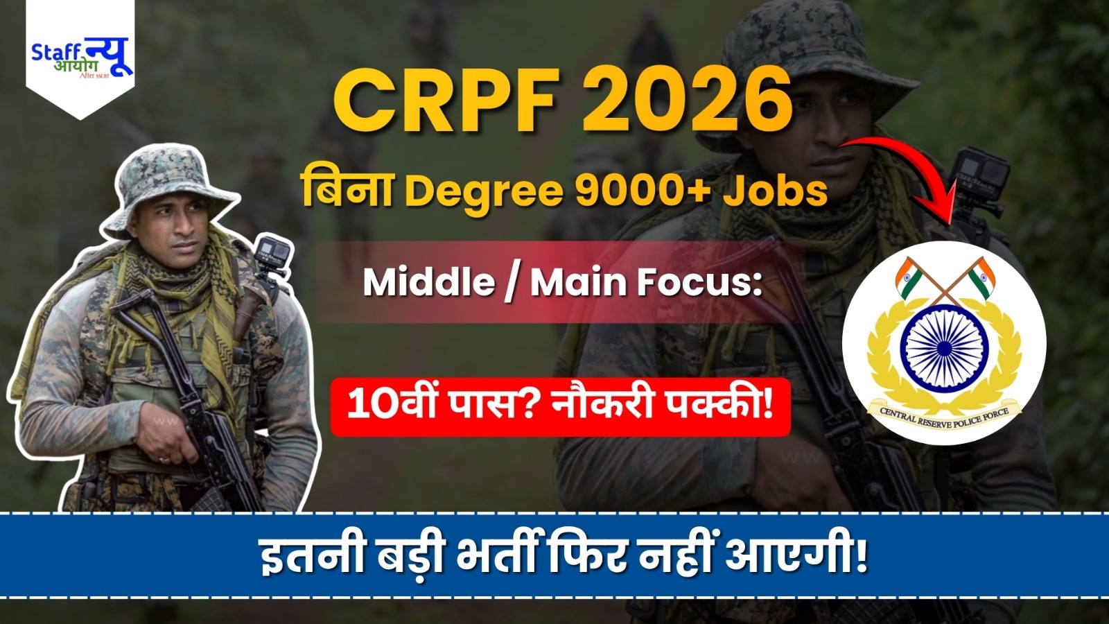 
                                                        CRPF Tradesman Recruitment 2026: 10वीं पास के लिए 9195 पदों पर बंपर भर्ती