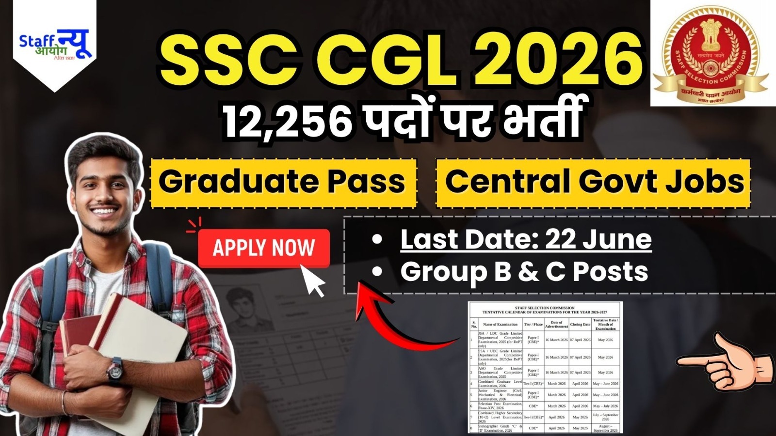 
                                                        SSC CGL Recruitment 2026: 12256 पदों पर बंपर भर्ती, योग्यता, सैलरी, आयु सीमा व आवेदन प्रक्रिया