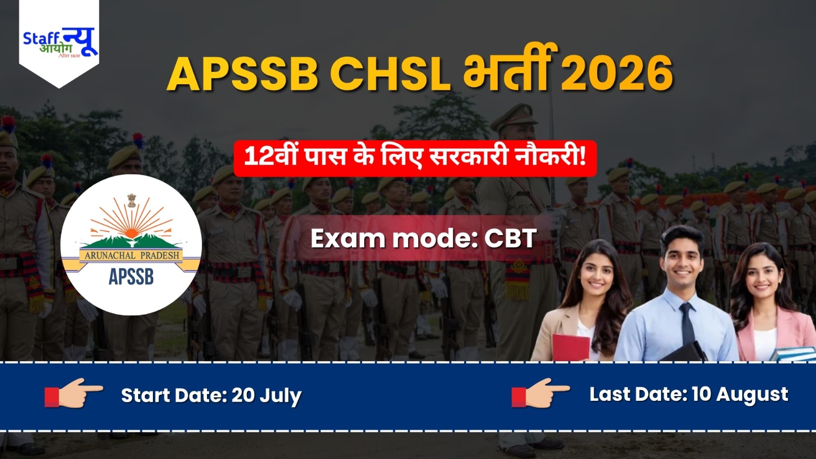 
                                                        Arunachal Pradesh में सरकारी नौकरी: APSSB CHSL भर्ती 2026 का नोटिफिकेशन जारी!