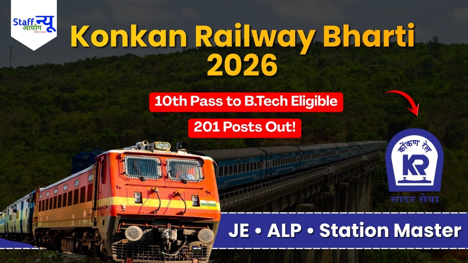 
                                                        Konkan Railway Recruitment 2026: 201 जूनियर इंजीनियर, टेक्नीशियन, स्टेशन मास्टर सहित विभिन्न पदों पर भर्ती, जल्द करें आवेदन