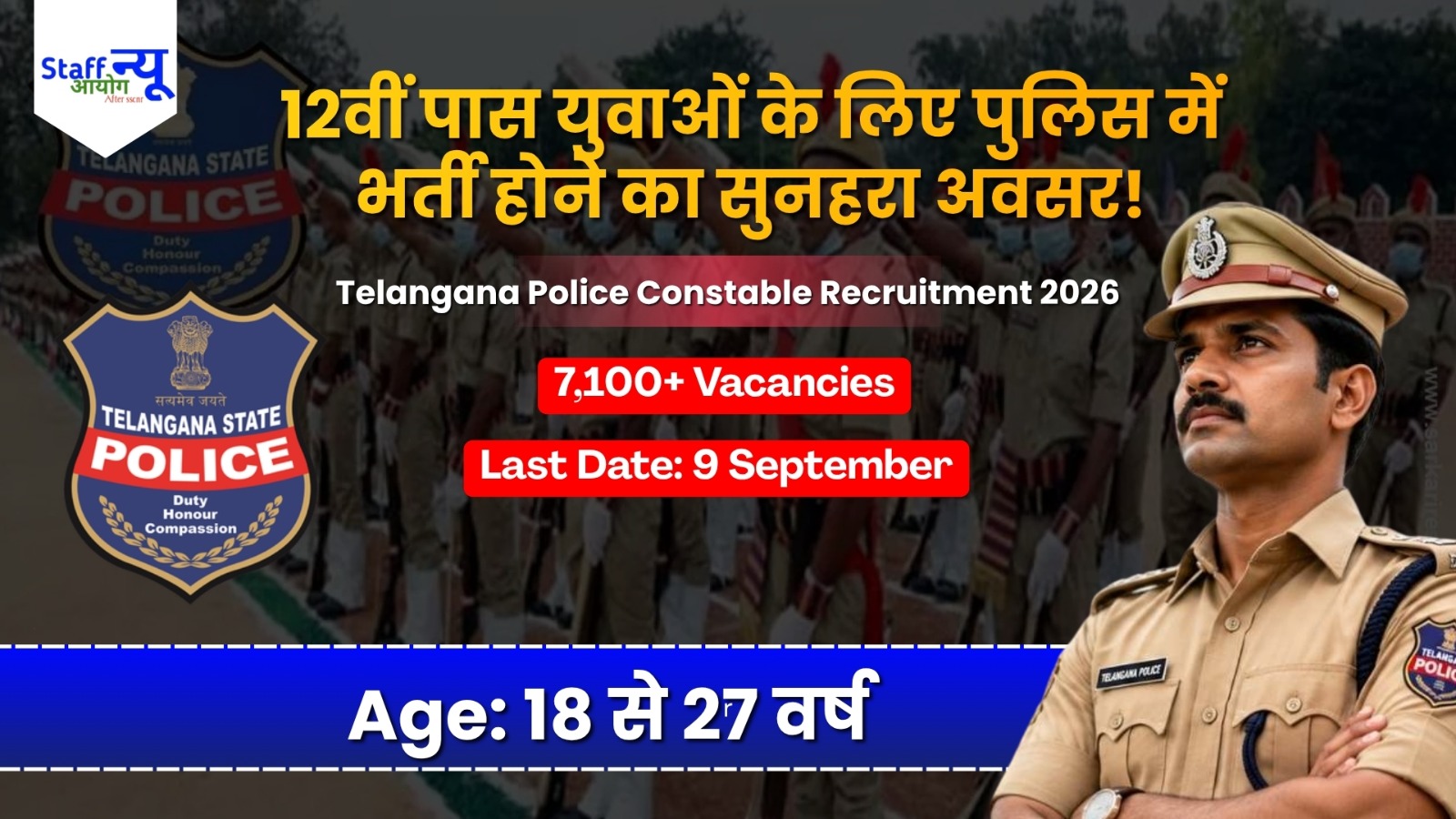 
                                                        Telangana Police में 7,100+ पदों पर बम्पर भर्ती, Inter Pass युवाओं के लिए वर्दी पहनने का महा-मौका!