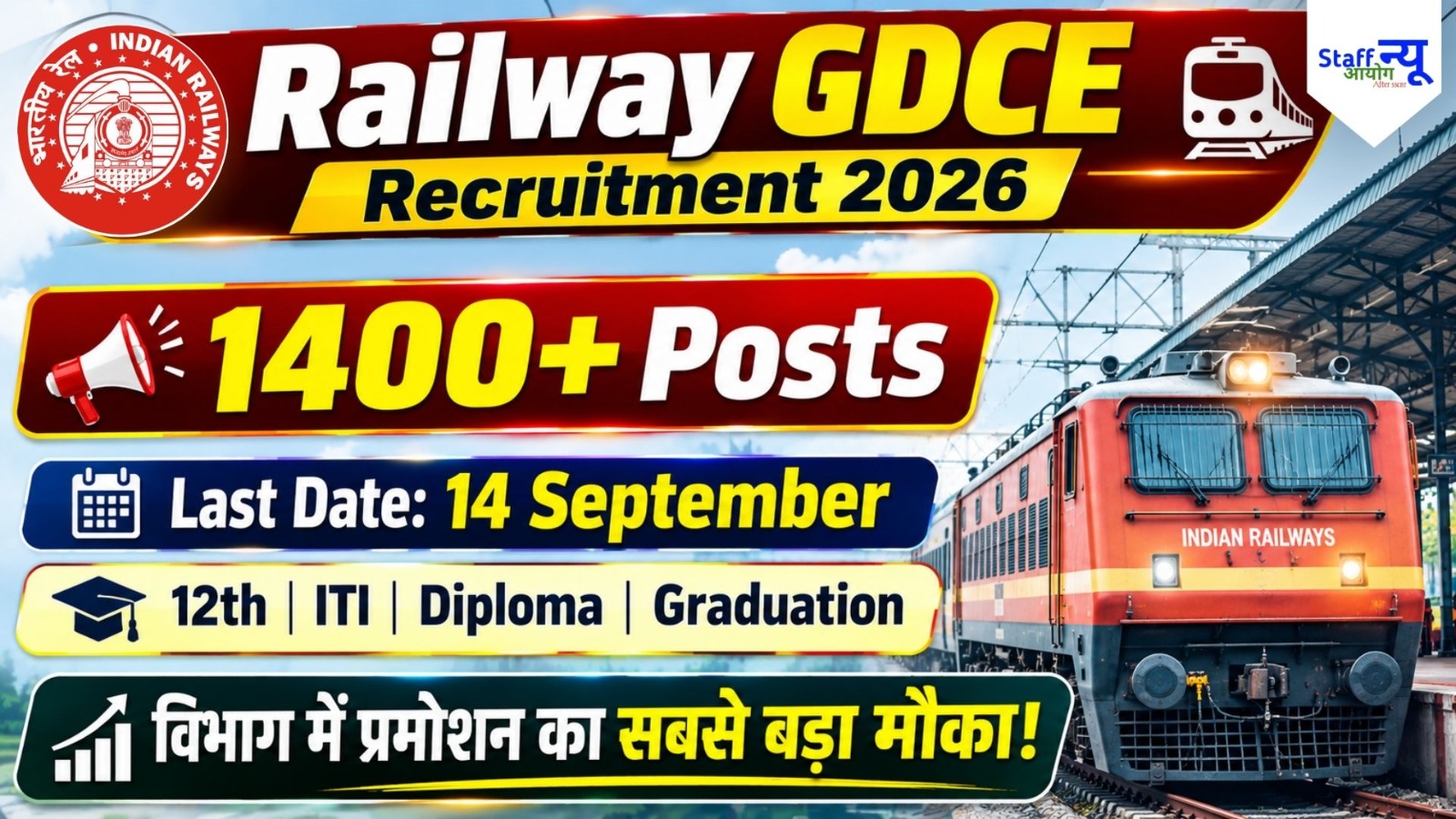 
                                                        Railway GDCE Recruitment 2026: रेलवे कर्मचारियों के लिए प्रमोट होने का बंपर मौका!