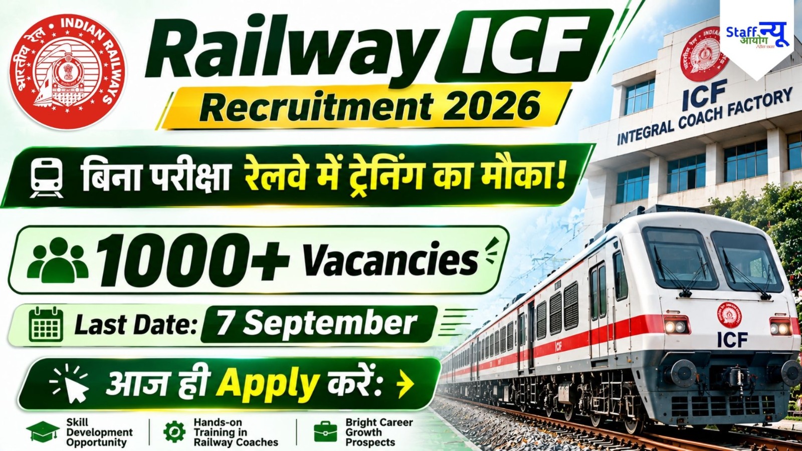 
                                                        Railway ICF Apprentice Recruitment 2026: 10वीं और ITI पास युवाओं के लिए रेलवे में ट्रेनिंग का सुनहरा मौका!