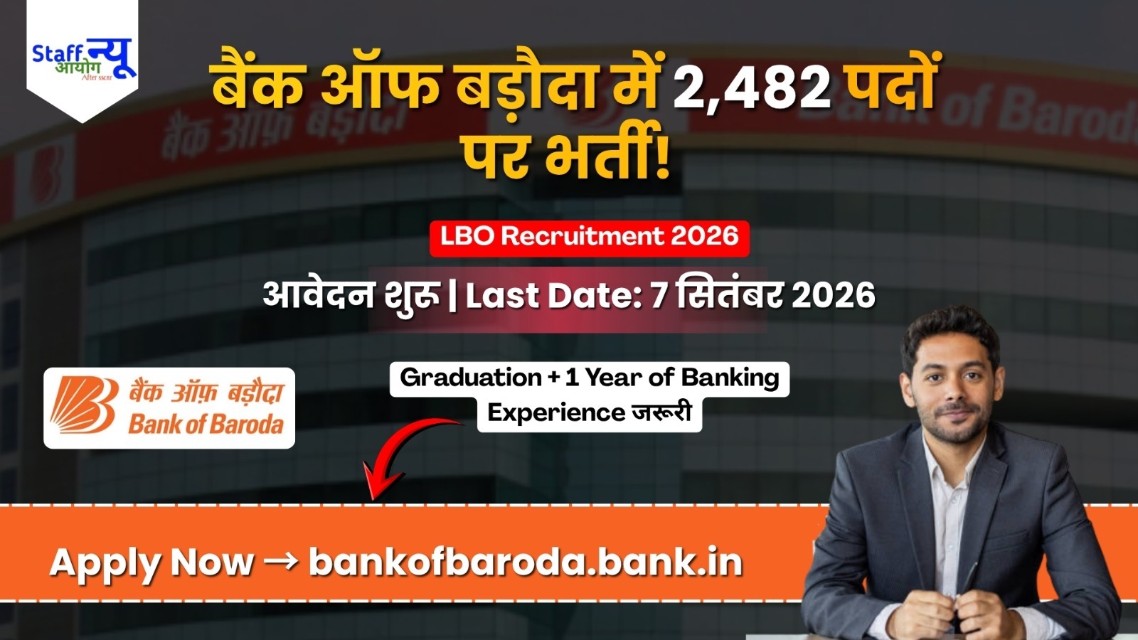 
                                                        Bank of Baroda LBO Recruitment 2026: बैंक ऑफ बड़ौदा में लोकल बैंक ऑफिसर के 2482 पदों पर भर्ती, आवेदन शुरू