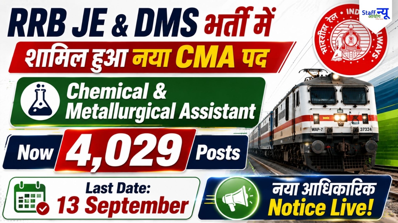
                                                        RRB JE & CMA Recruitment 2026: रेलवे में निकली अतिरिक्त सरकारी नौकरियां, कुल पद बढ़कर हुए 4029!
