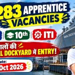 Naval Dockyard Mumbai Apprentice Recruitment 2026: 283 पदों पर भर्ती, 8वीं, 10वीं और ITI पास करें आवेदन