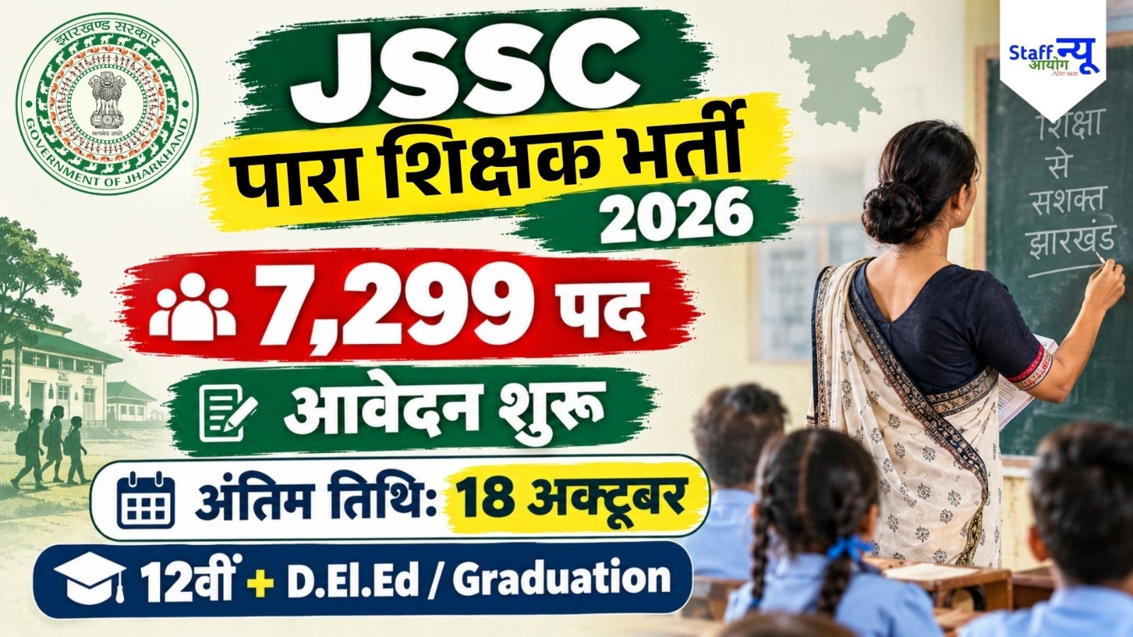 
                                                        JSSC Para Teacher Recruitment 2026: 7,299 पदों पर भर्ती, सहायक आचार्य के लिए ऑनलाइन आवेदन शुरू