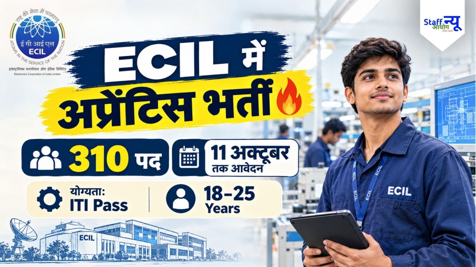 
                                                        ECIL ITI Trade Apprentice Recruitment 2026: 310 पदों पर भर्ती, 11 अक्टूबर तक आवेदन