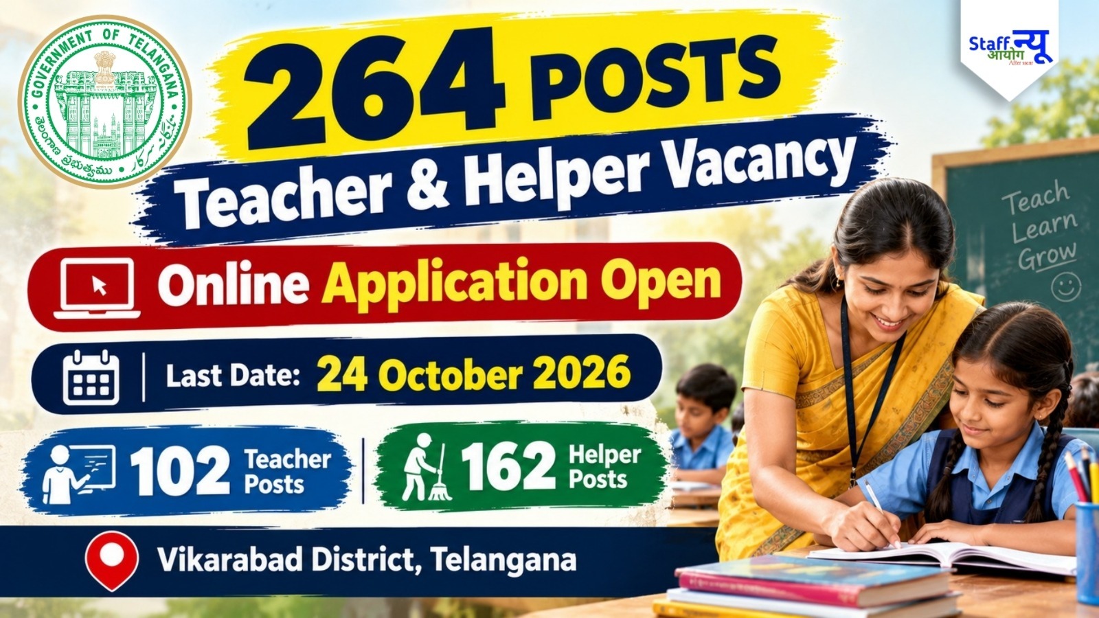 
                                                        Telangana Anganwadi Recruitment 2026: तेलंगाना में आंगनवाड़ी के 264 पदों पर भर्ती, 24 अक्टूबर तक करें आवेदन