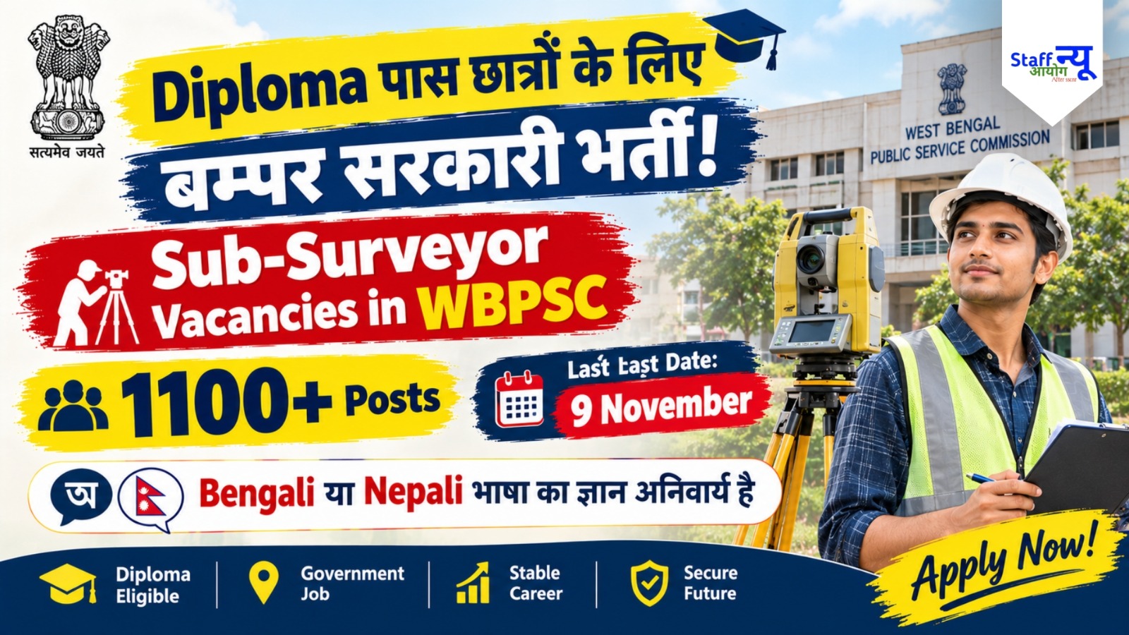 
                                                        WBPSC Sub-Surveyor Recruitment 2026: पश्चिम बंगाल में सब-सर्वेयर के 1145 पदों पर बम्पर सरकारी भर्ती, जानें पूरी डिटेल!