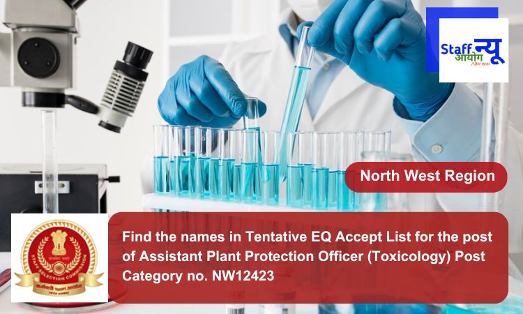 
                                                        Find the names in Tentative EQ Accept List for the post of Assistant Plant Protection Officer (Toxicology) Post Category no. NW12423