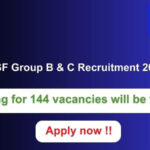 BSF Group B & C Recruitment 2024: 144 vacancies will be filled. Apply now !!