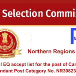 Final EQ accept list for the post of Canteen Attendant Post Category No. NR30823