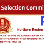 Find the Tentative EQ accept list for the post of Laboratory Assistant Grade-I (Geophysics) Post Category No. NR21723