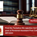 Find the Tentative EQ rejection list for the post of Personal Assistant Post Category No. NR12223