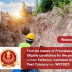 Find the names of Provisionally Eligible candidates for the post of the Junior Technical Assistant (Chemical) Post Category no. WR12823