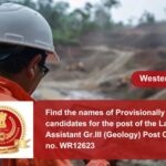 Find the names of Provisionally Eligible candidates for the post of the Laboratory Assistant Gr.III (Geology) Post Category no. WR12623