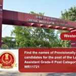 Find the names of Provisionally Eligible candidates for the post of the Laboratory Assistant Grade-II Post Category no. WR11721