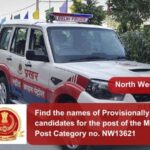Find the names of Provisionally Eligible candidates for the post of the M.T Helper Post Category no. NW13621