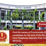 Find the names of Provisionally Eligible candidates for the post of the Receptionist-Cum-Telephone Operator Post Category no. ER15123