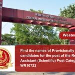 Find the names of Provisionally Eligible candidates for the post of the Research Assistant (Scientific) Post Category no. WR10723