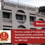 Find the names of Provisionally Eligible candidates for the post of the Technical Superintendent (Weaving) Post Category no. WR11423