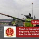 Result for the post of Junior Engineer (Quality Assurance) Post Cat. No. NR13421